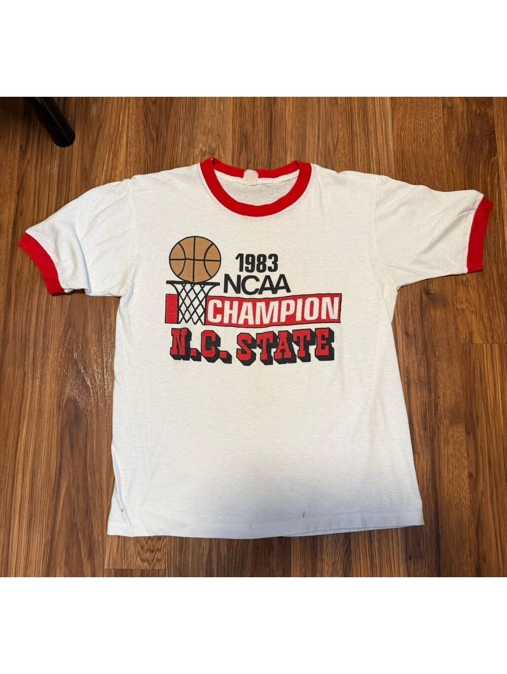 VTG 1983 NC State NCAA Basketball Champ Ringer T-Shirt - M/L